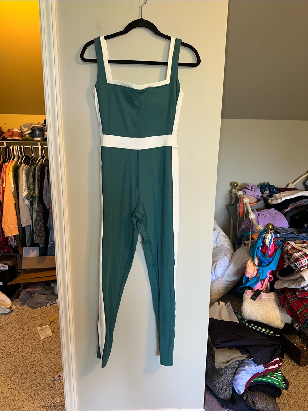Yellow the Label XL teal green athletic jumpsuit with white piping